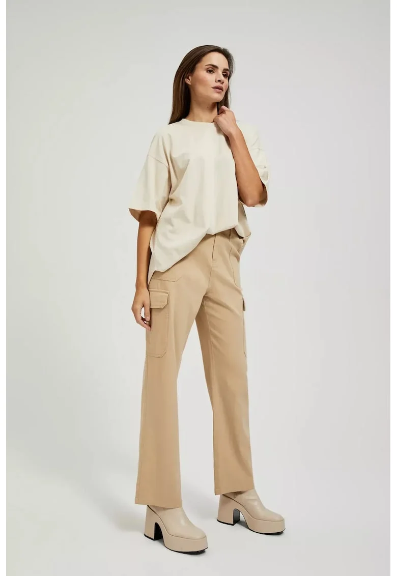 Pantaloni cargo bej cu nasturi, Bej
