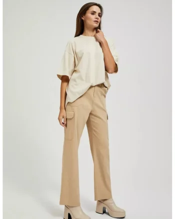 Pantaloni cargo bej cu nasturi, Bej