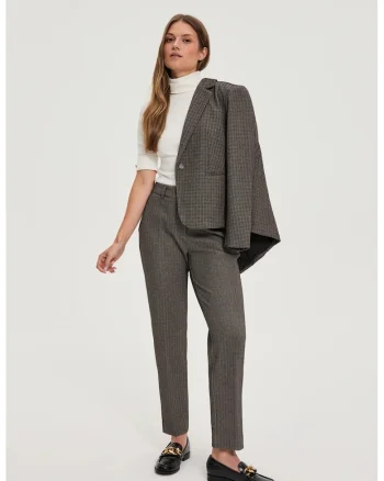Pantaloni bej cu fir metalic, Bej