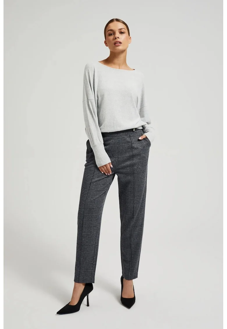 Pantaloni gri in carouri cu picioare drepte, Gri