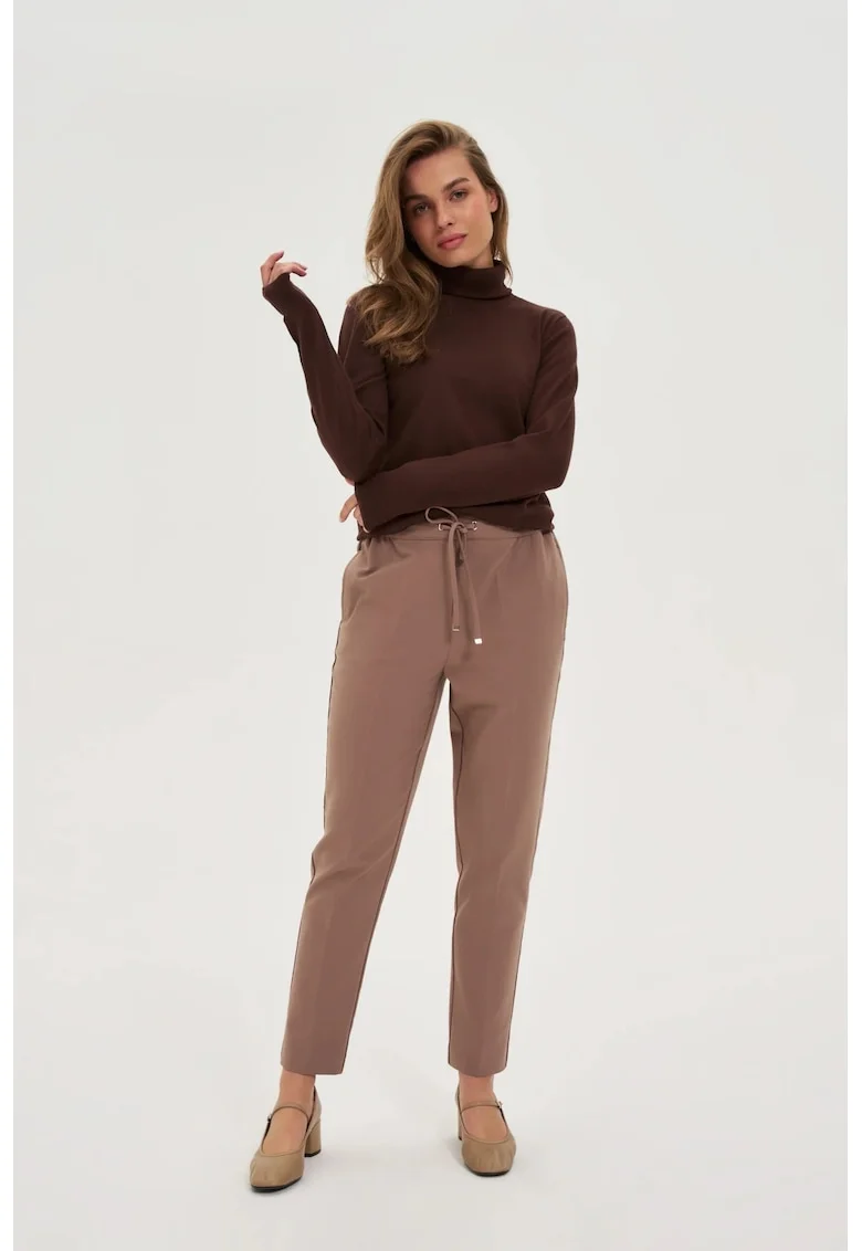 Pantaloni eleganti cu picioare drepte, bej inchis, Maro deschis
