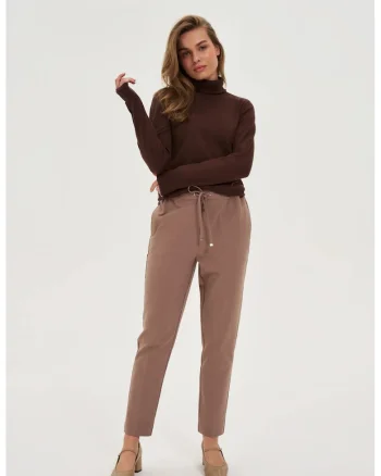 Pantaloni eleganti cu picioare drepte, bej inchis, Maro deschis