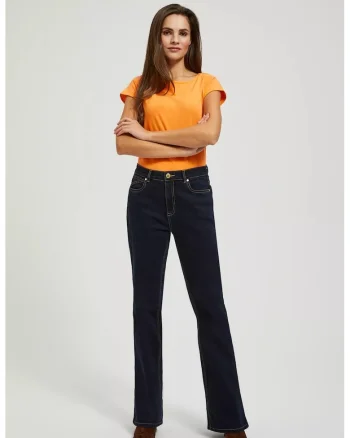 Jeans Bootcut cu Cusaturi Deschise, Negri, BLUE