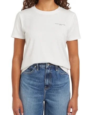 Tricou din amestec de bumbac organic cu decolteu la baza gatului, Alb fildes/Negru