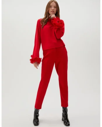 Pantaloni rosii cu picior drept, Rosu