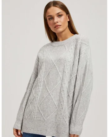 Pulover gris cu tesatura decorativa, Gri