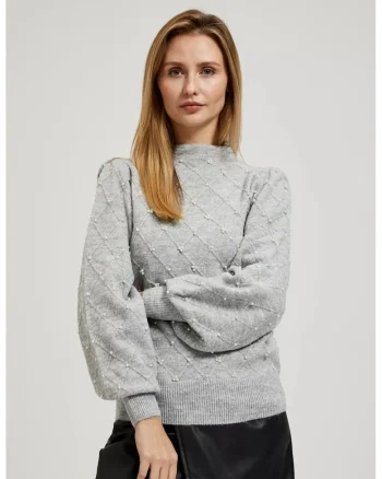 Pulover elegant cu maneci bufante, Gri
