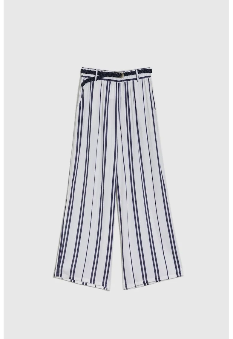 Pantaloni din viscoza cu dungi albe, Alb