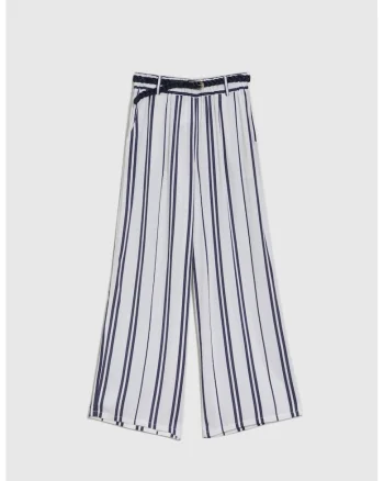 Pantaloni din viscoza cu dungi albe, Alb