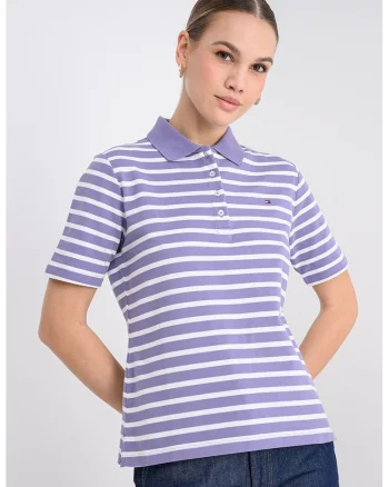 Tricou polo regular-fit cu logo discret, Alb/Violet prafuit