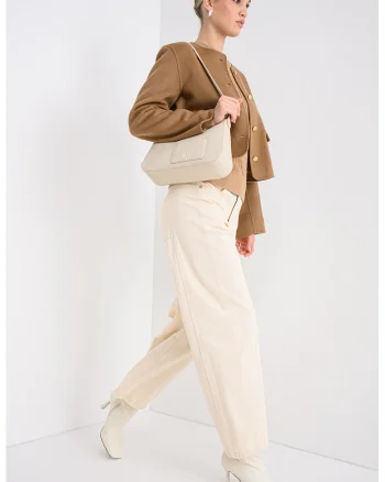 Sacou crop din amestec de lana, Caramel