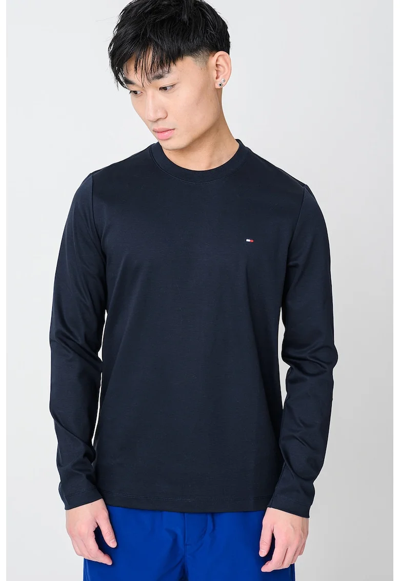 Bluza slim-fit cu decolteu la baza gatului, Albastru ultramarin