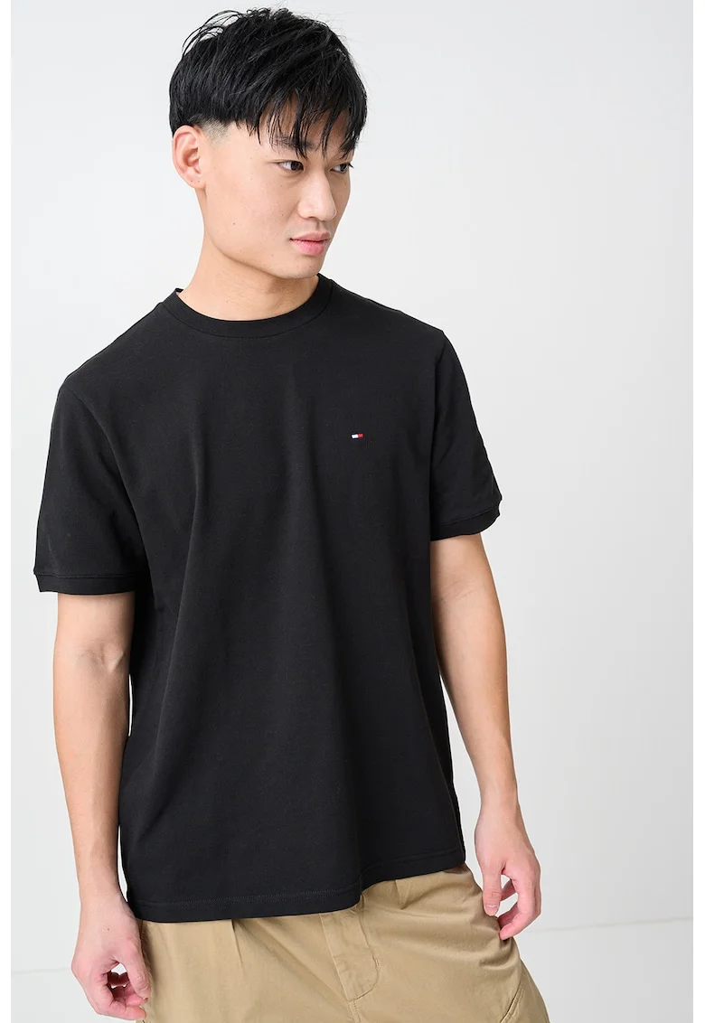 Tricou din amestec de bumbac organic si logo discret brodat, Negru