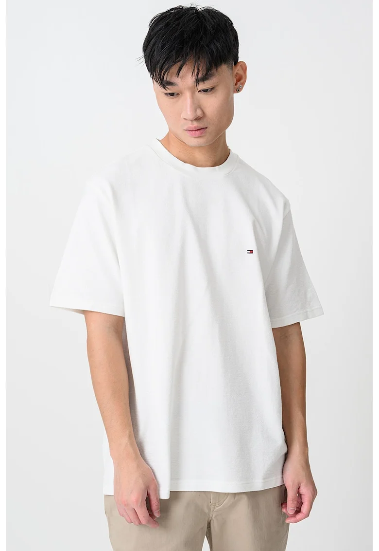 Tricou din bumbac cu decolteu rotund, Alb murdar