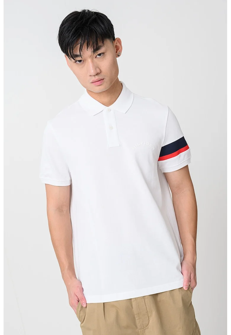 Tricou polo din amestec de bumbac organic, Rosu/Alb/Albastru ultramarin