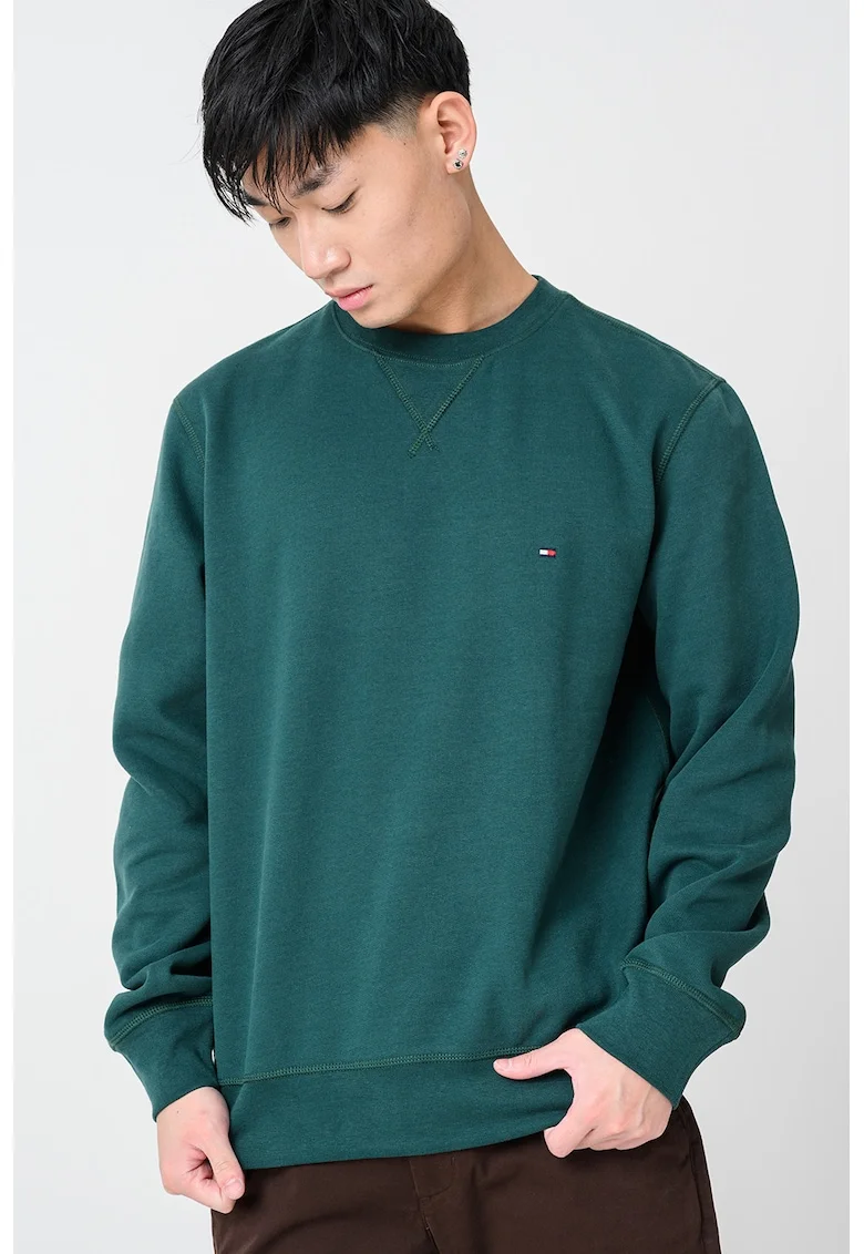 Bluza de trening din amestec de bumbac cu logo discret, Verde englez