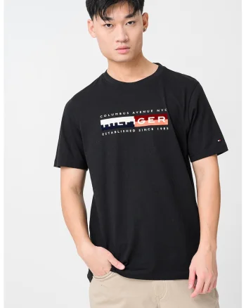Tricou cu decolteu la baza gatului si imprimeu, Rosu/Negru/Bej deschis