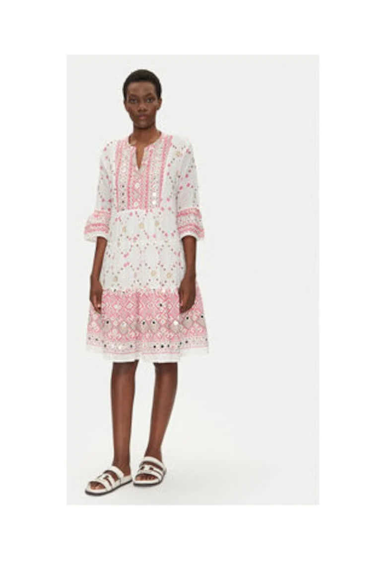 Rochie de vara,  Alb, Roz, 100% bumbac,