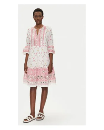 Rochie de vara,  Alb, Roz, 100% bumbac,