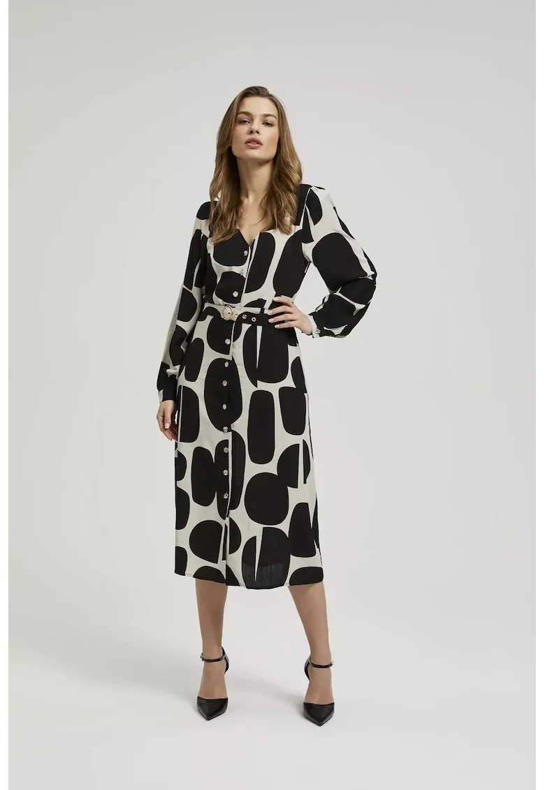 Rochie neagra cu maneci lungi si curea, Negru