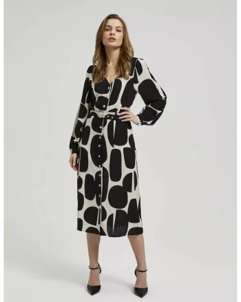 Rochie neagra cu maneci lungi si curea, Negru