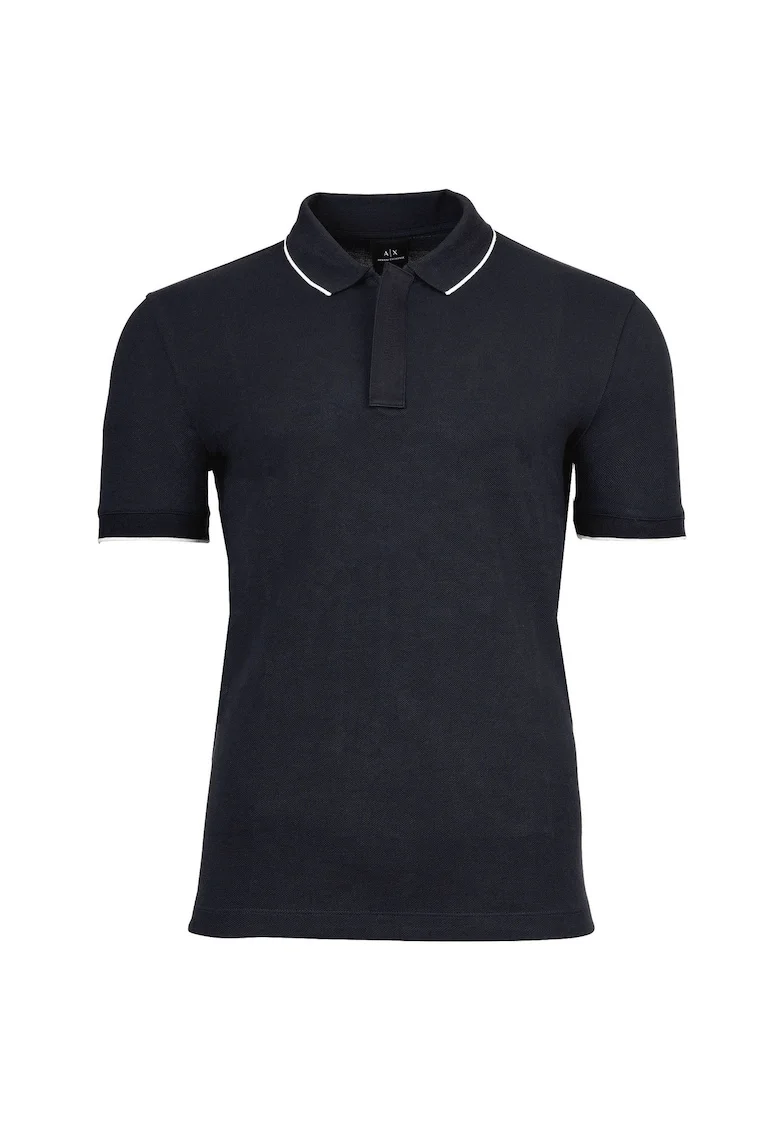 Tricou polo cu accente cu model in dungi, Albastru inchis
