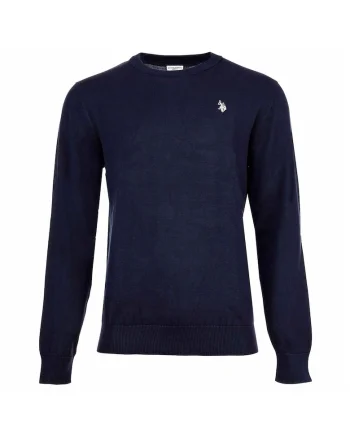 U.S. Polo Assn, Pulover slim fit tricotat fin, Bleumarin