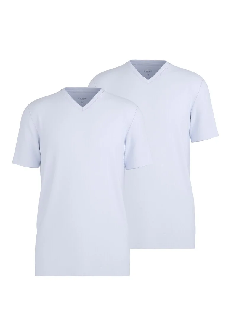 Set de tricouri cu decolteu in V si model uni - 2 piese, Alb