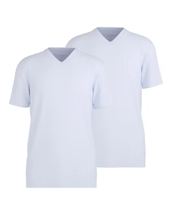 Set de tricouri cu decolteu in V si model uni - 2 piese, Alb
