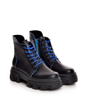 Ghete Apex Piele Naturala neagra cu accente albastre