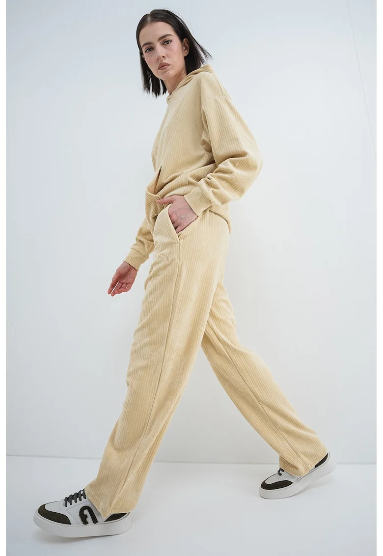 Pantaloni din reiat cu logo ESS ELEVATED, Galben pai