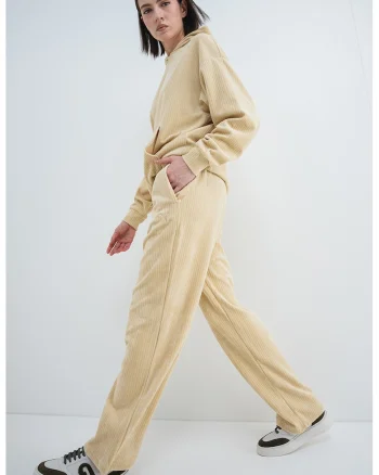 Pantaloni din reiat cu logo ESS ELEVATED, Galben pai