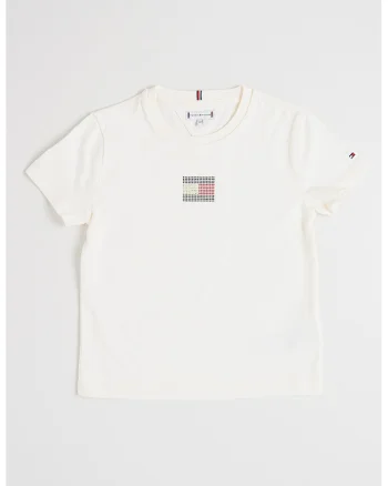 Tricou cu logo din strasuri, Alb fildes/Argintiu