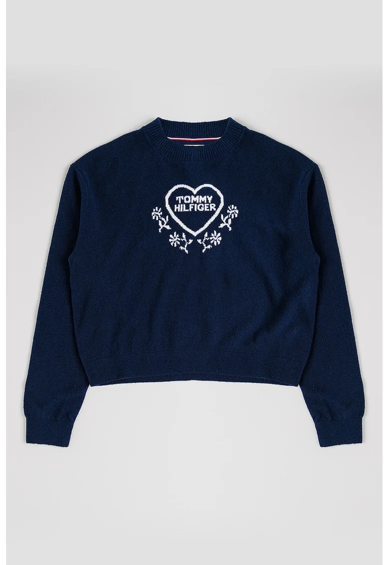 Pulover cu logo brodat, Bleumarin