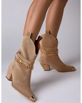 Ciocate Bushra Piele Intoarsa Camel cu Accesorii Aurii