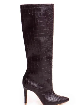 Cizme pana la genunchi din piele, cu textura de crocodil Mystic Purple Charm