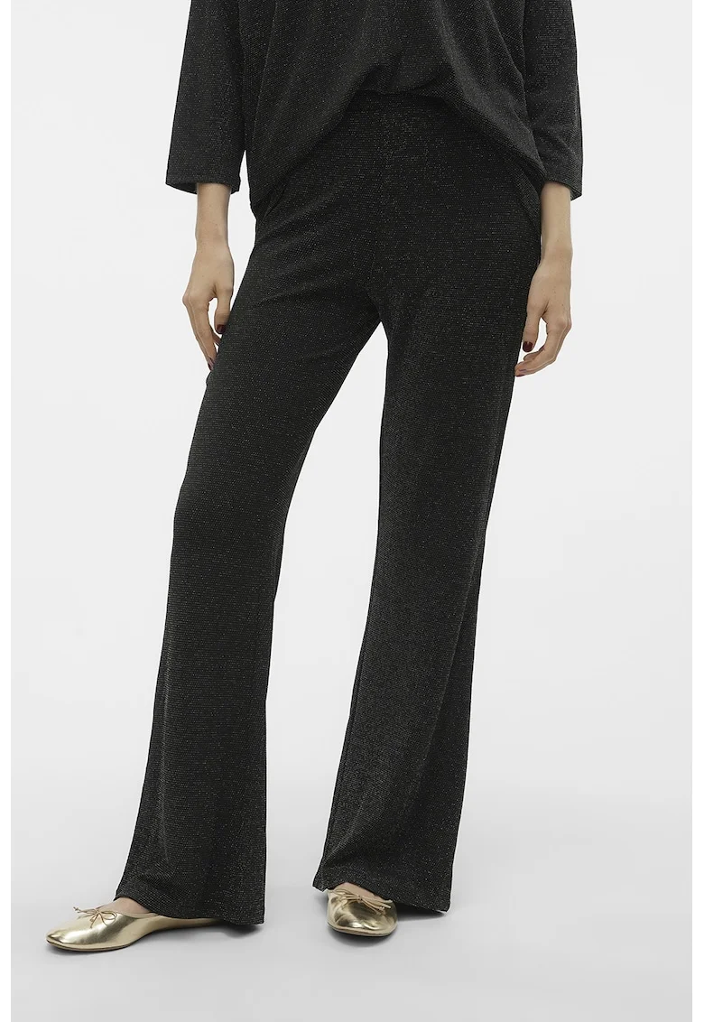 Pantaloni evazati cu aspect stralucitor, Negru
