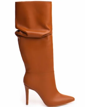 Cizme de piele cu design drapat Espresso Whisper
