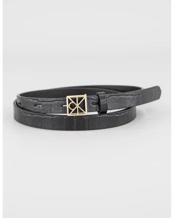 Curea din piele cu model piele de crocodil, Negru