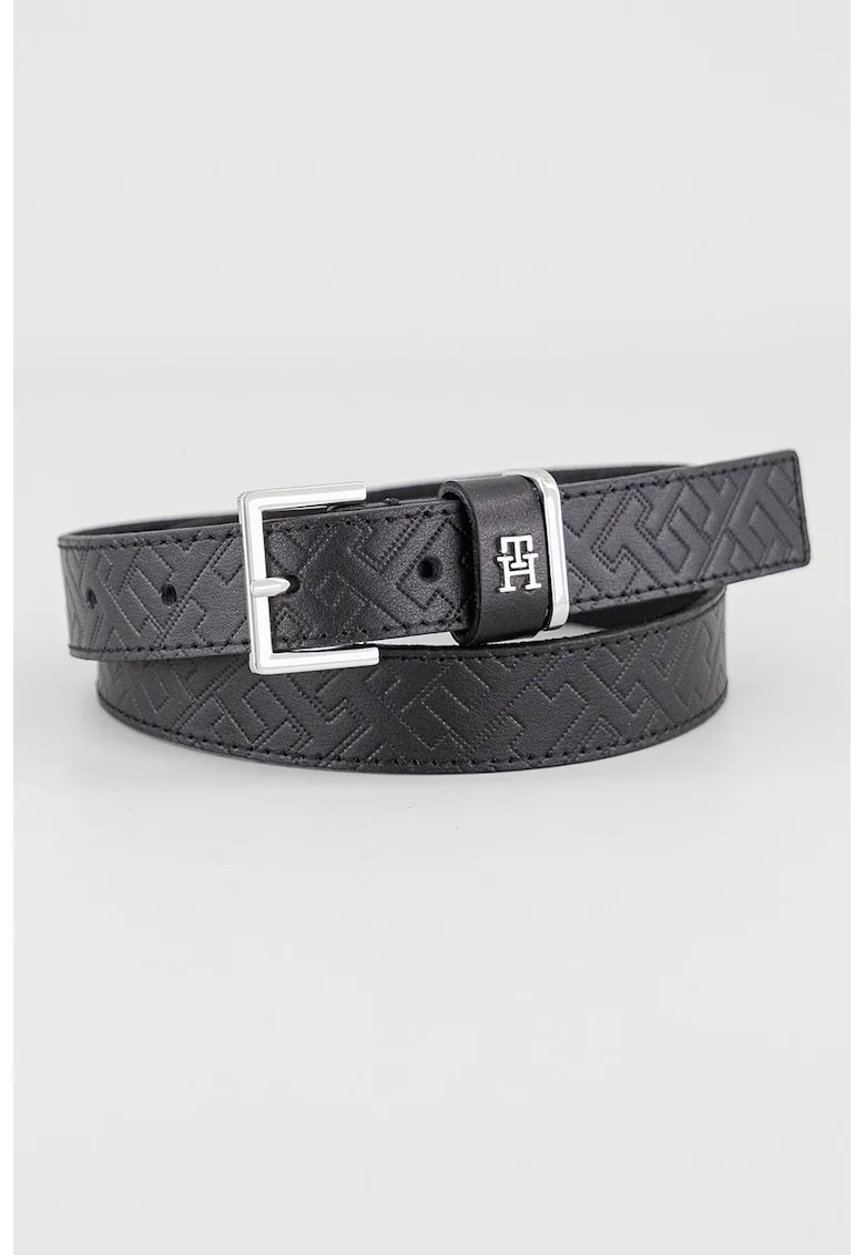 Curea de piele cu monograma, Negru