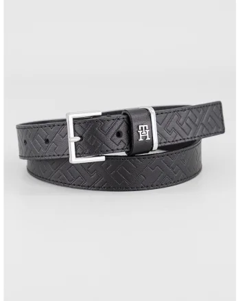 Curea de piele cu monograma, Negru