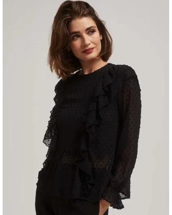 Camasa neagra cu volane si maneci lungi, Negru