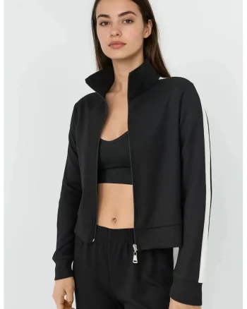 Hanorac dama  jacheta sport cu guler tip tunica, negru, tricot