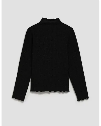 Bluza cu guler pe cu fir metalic, Negru
