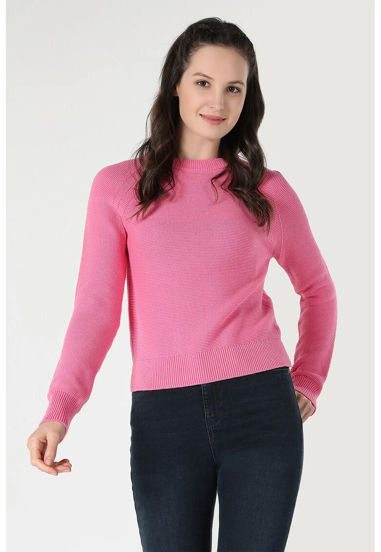 Pulover cu decolteu la baza gatului si maneci raglan, Roz
