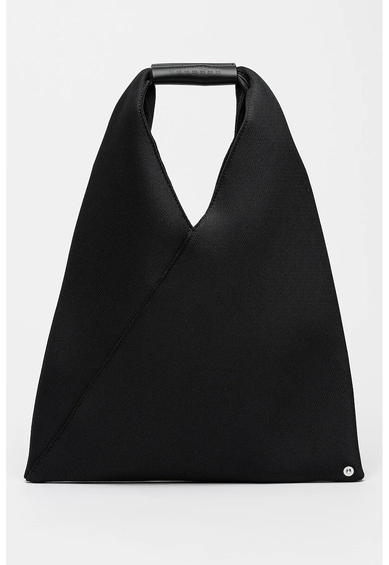 Geanta din material textil cu maner si capse, Negru