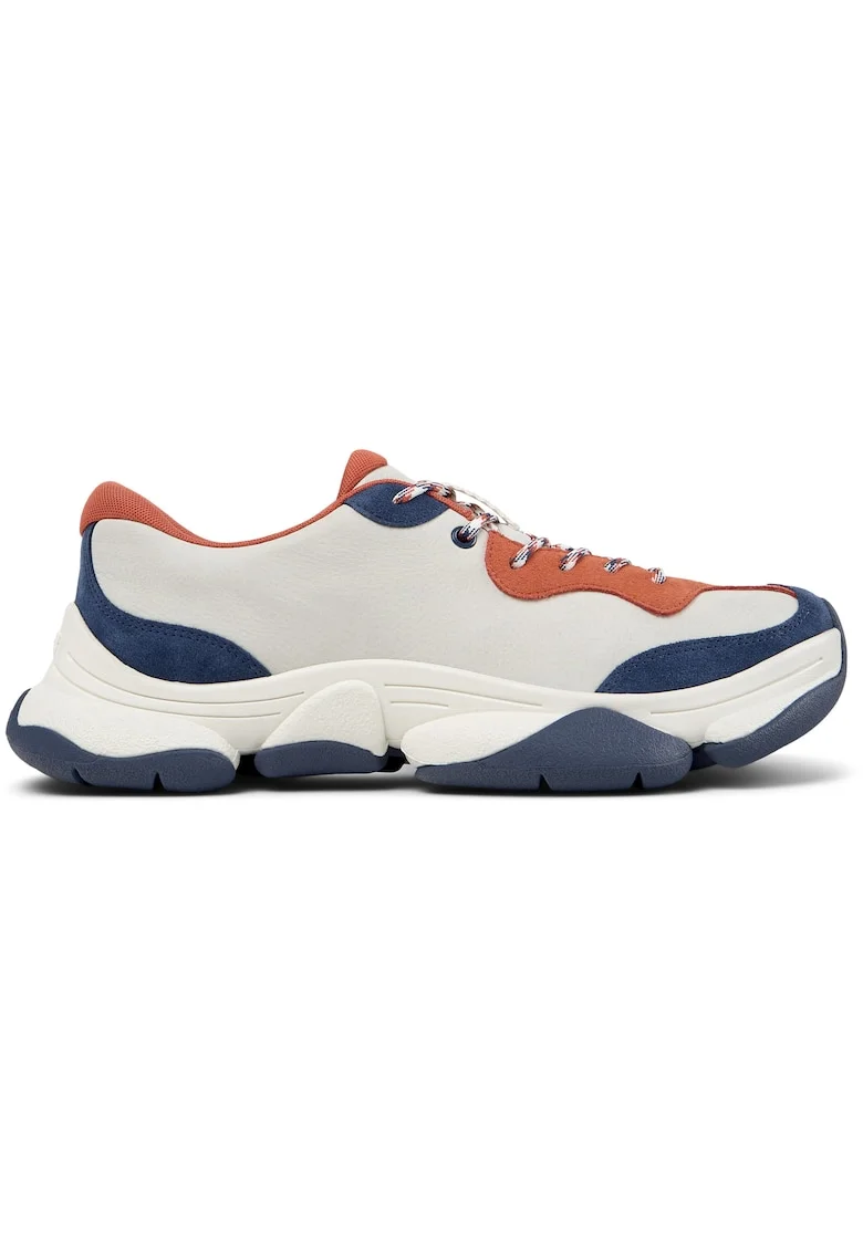 Pantofi sport uni de piele ecologica, Alb/Albastru