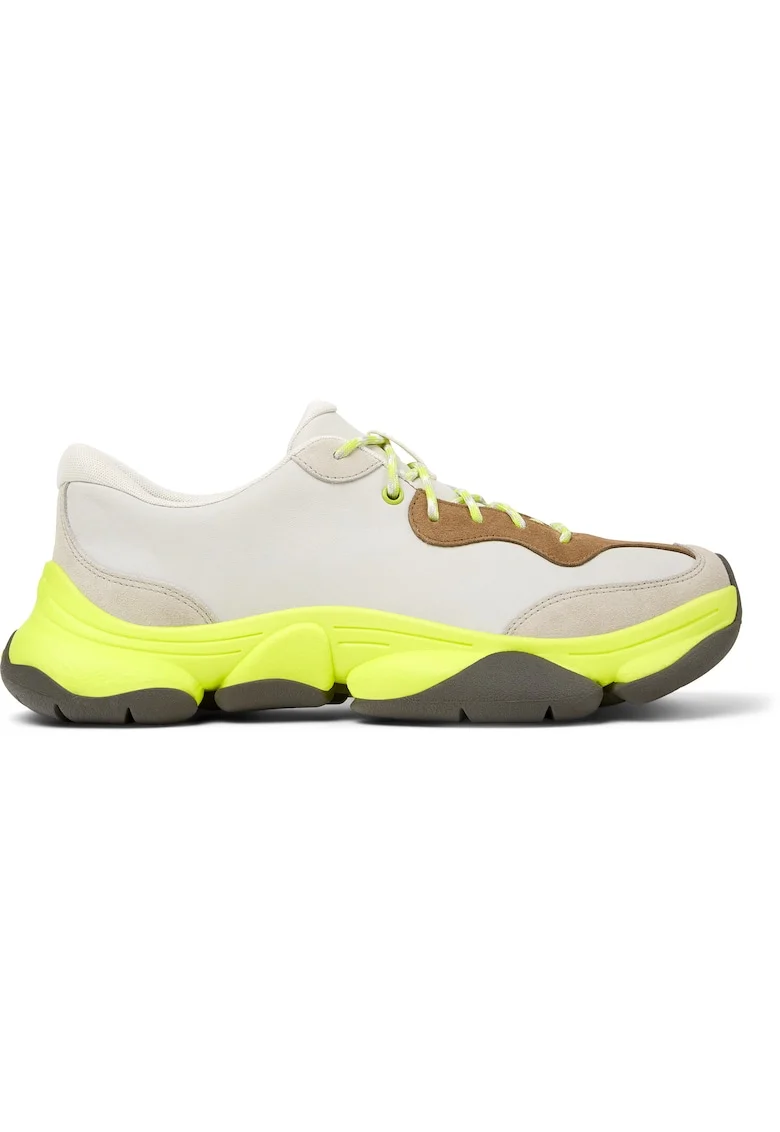 Pantofi sport uni de piele ecologica, Alb murdar/Verde lime