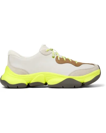 Pantofi sport uni de piele ecologica, Alb murdar/Verde lime