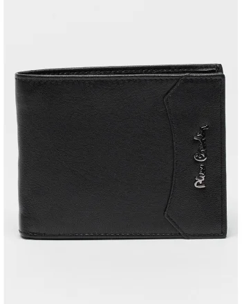 Portofel pliabil de piele cu logo, Negru